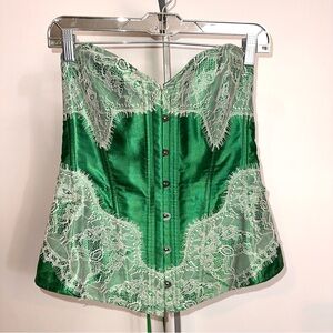 Emerald  Green and eyelash lace Satin Corset